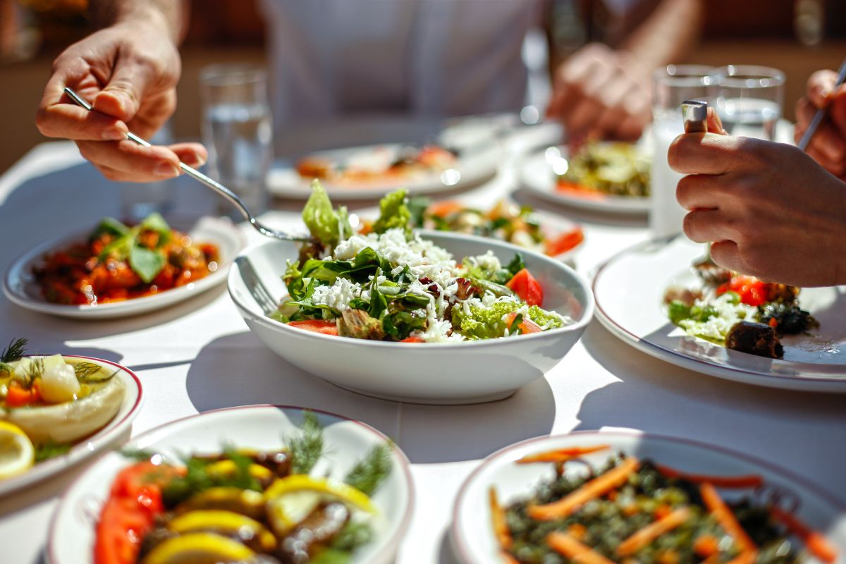 Colorful table full of fresh, delicious food.